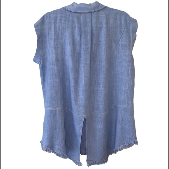 Umgee Women’s light-weight frayed hem Chambray Denim sleeveless top Sz S - Picture 5 of 8